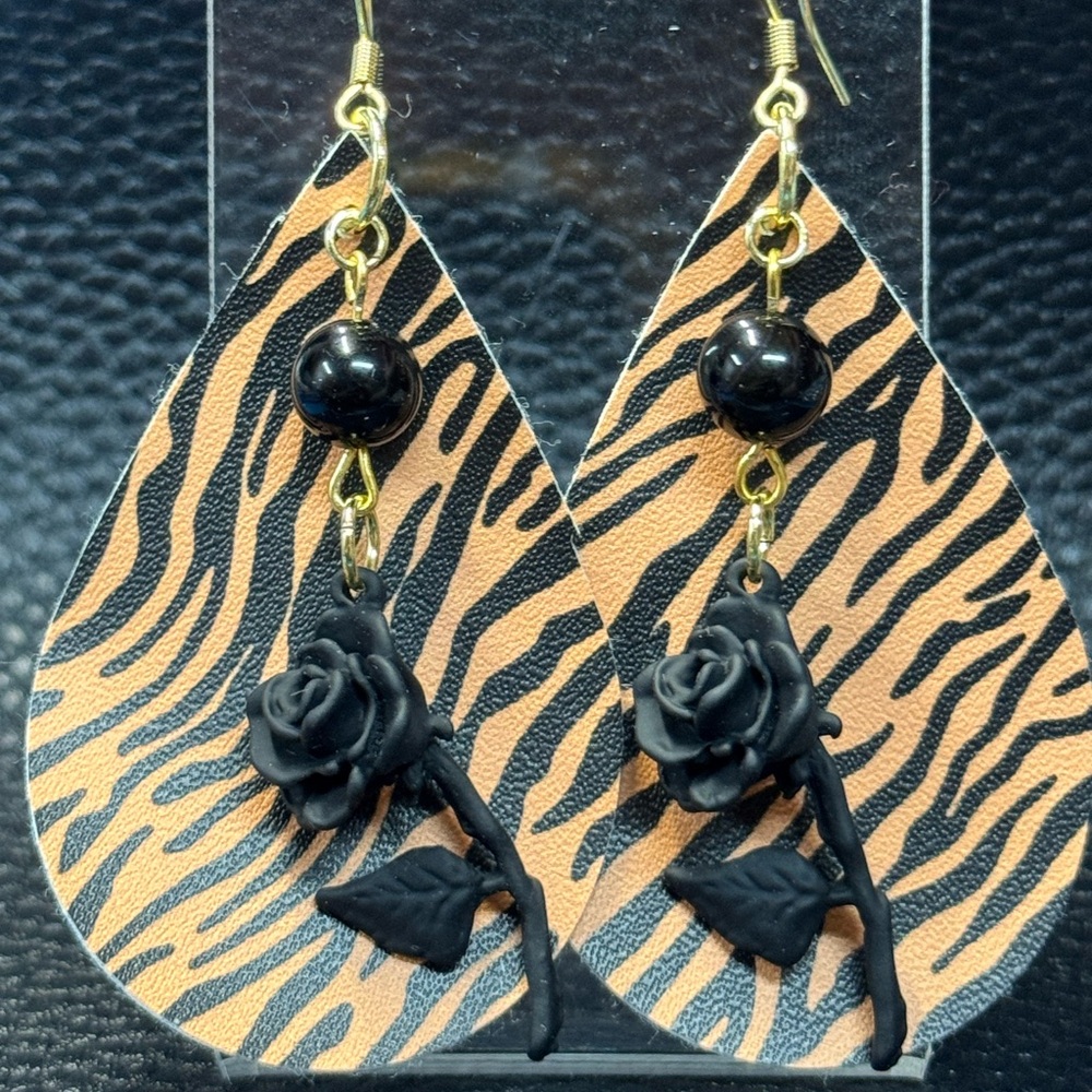 Black and Gold Animal Print Earrings
